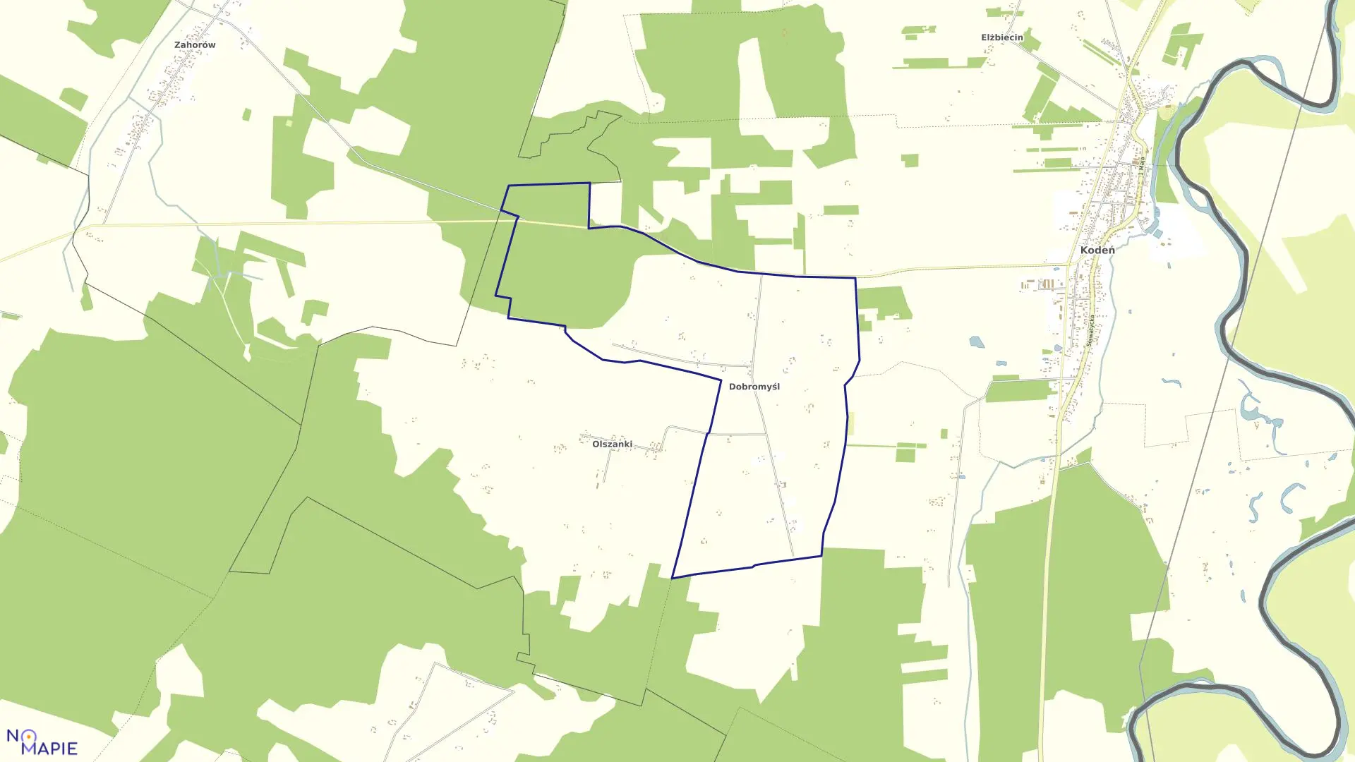 Mapa obrębu DOBROMYŚL w gminie Kodeń