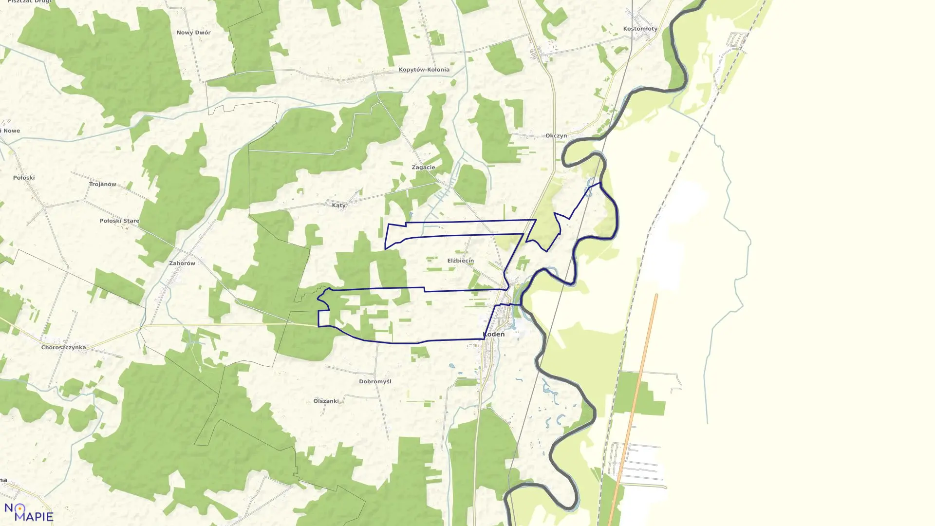 Mapa obrębu KODEŃ I w gminie Kodeń