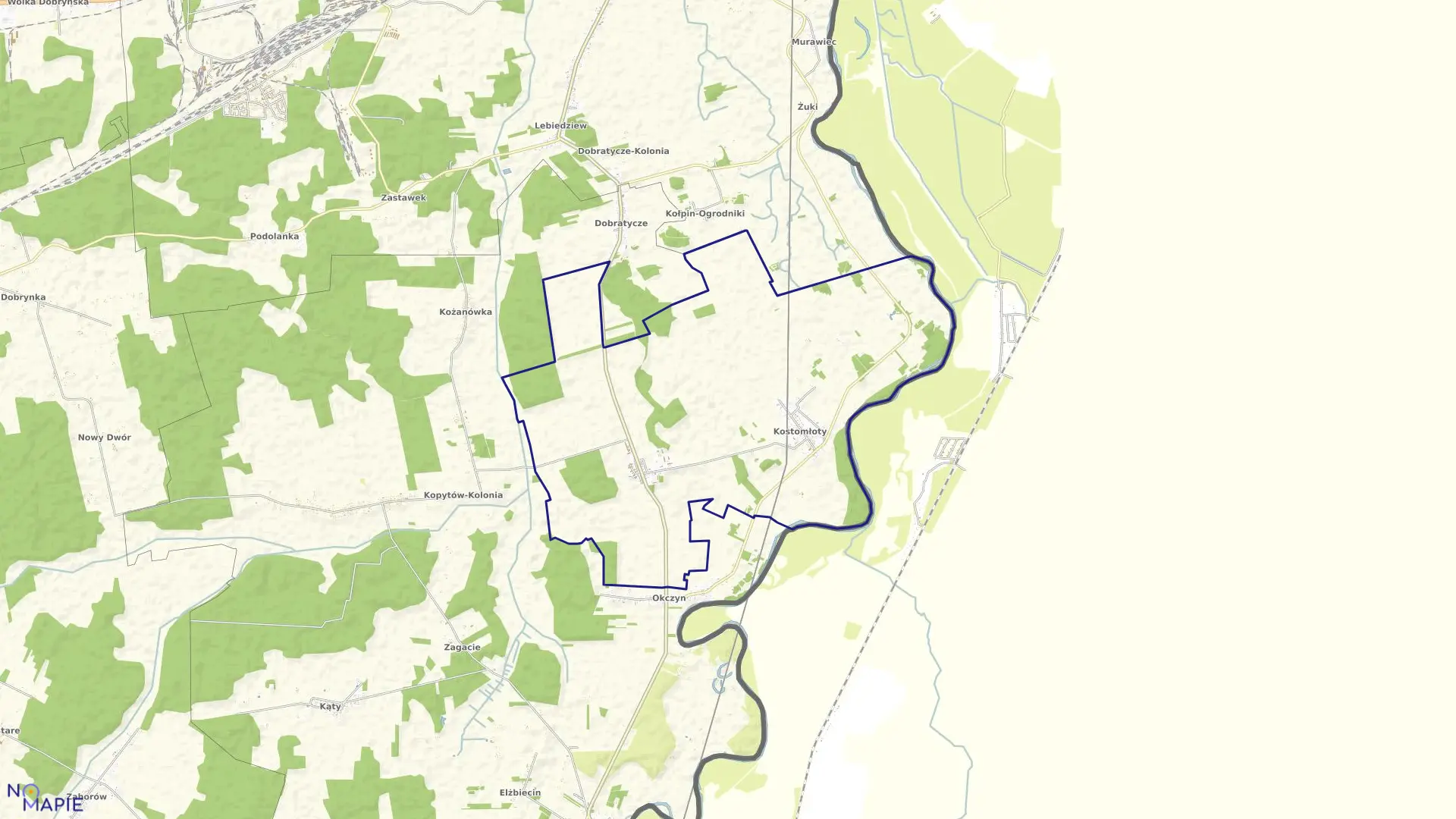 Mapa obrębu KOSTOMŁOTY w gminie Kodeń