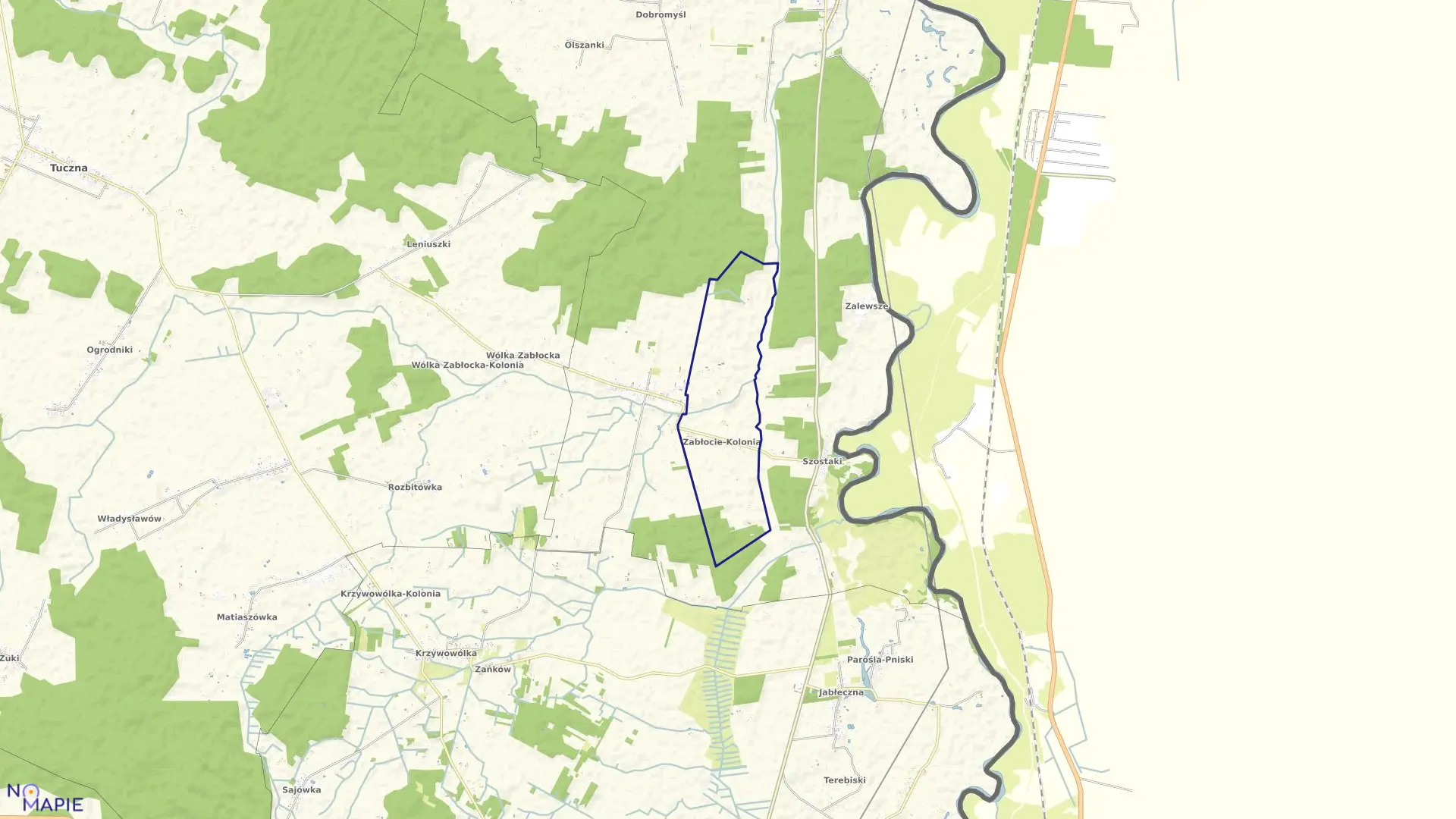 Mapa obrębu ZABŁOCIE KOLONIA w gminie Kodeń